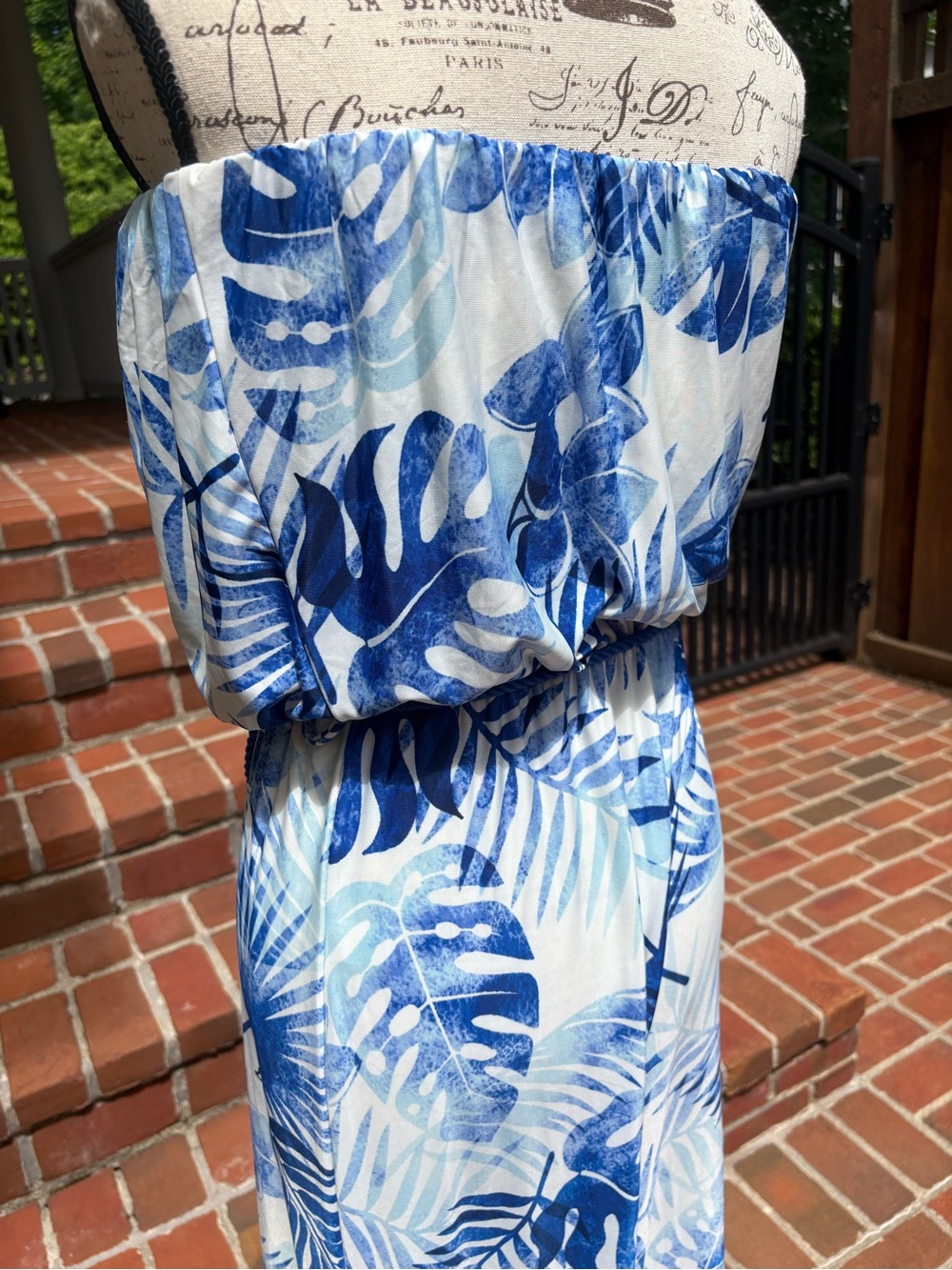 Strapless Blue Tropical Print Jumpsuit M - Picture 2 of 5